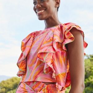 FARM Farm Rio Bright Forest Frilled Blouse Top Size XS